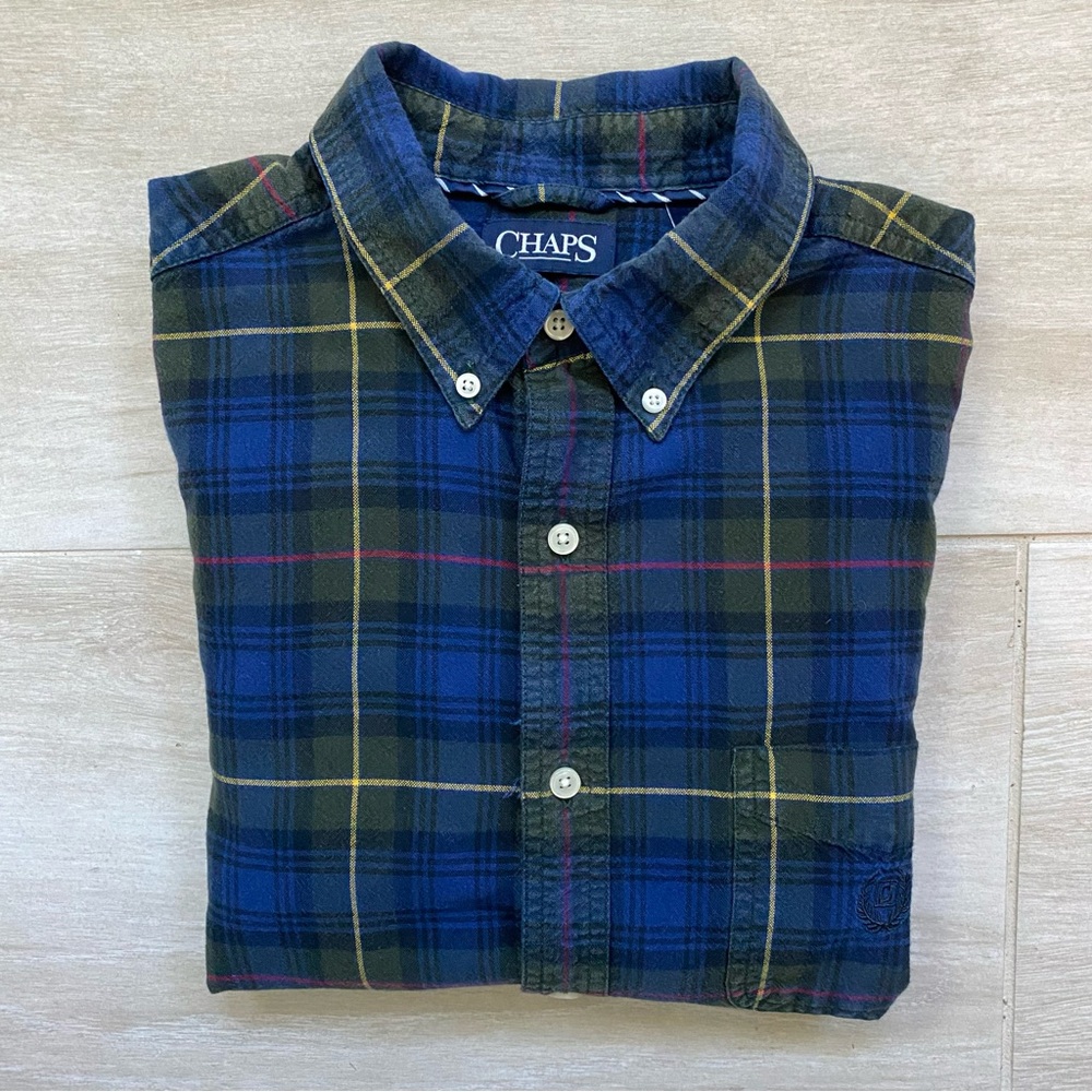 Chaps Men's Multicolor Plaid Button-Down Shirt Cotton Oxford